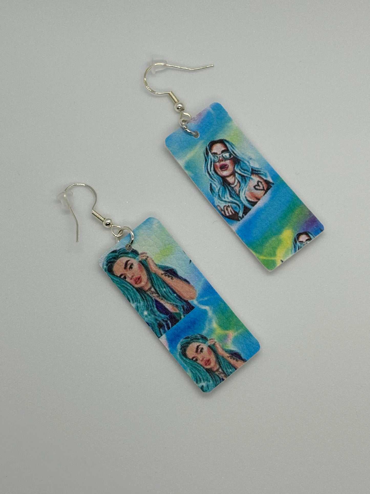 Karol G Blue Rectangle Faux Leather Earrings