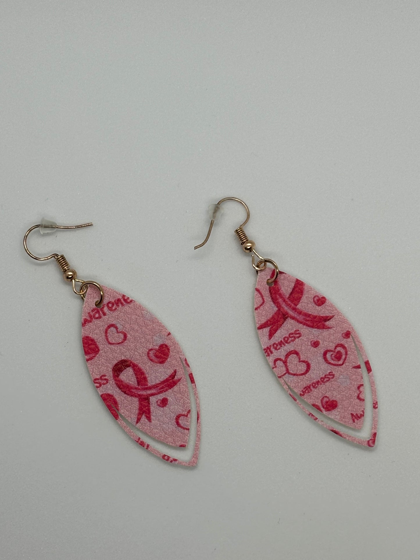 Breast Cancer Faux Leather Earrings