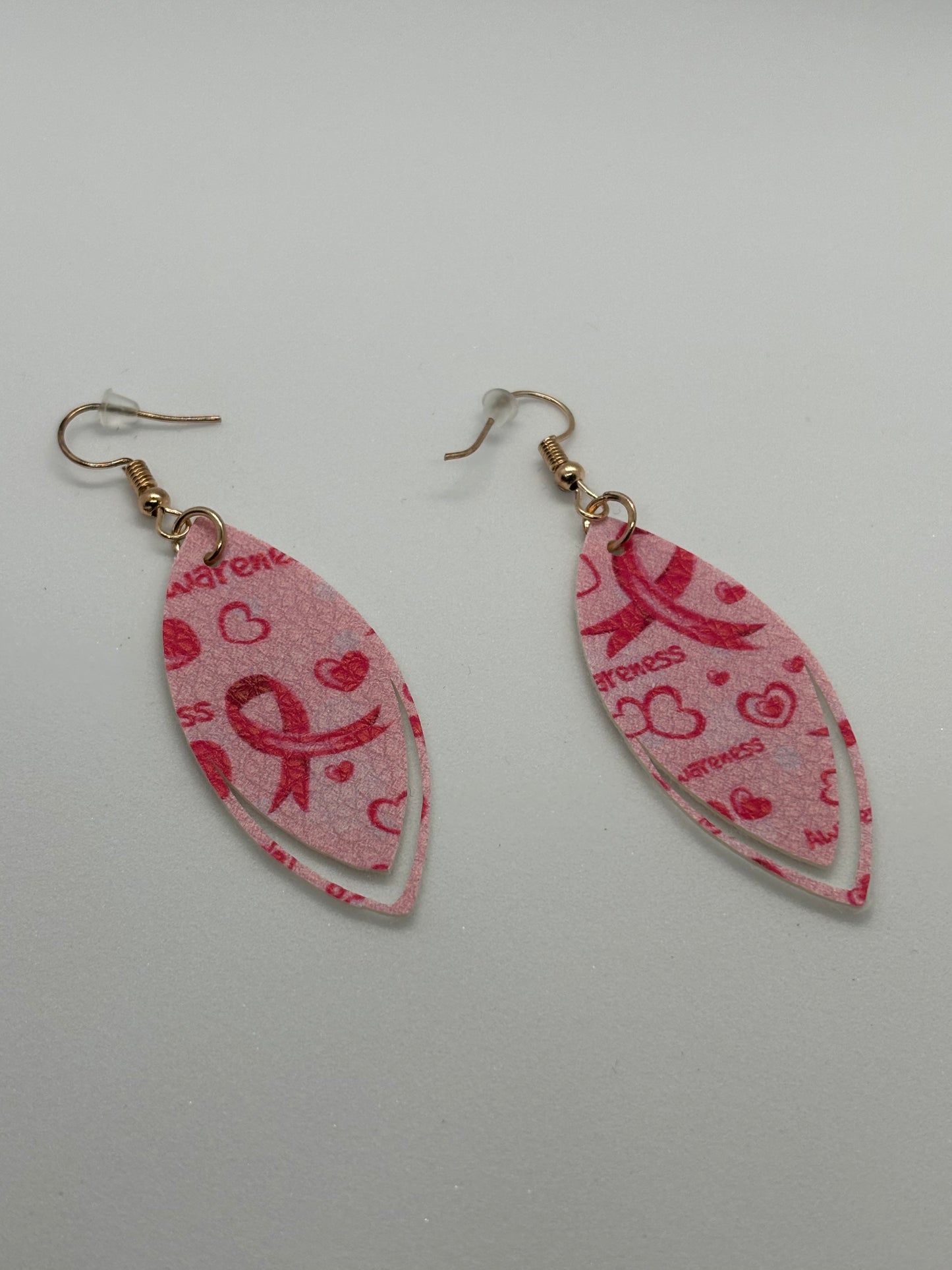 Breast Cancer Faux Leather Earrings