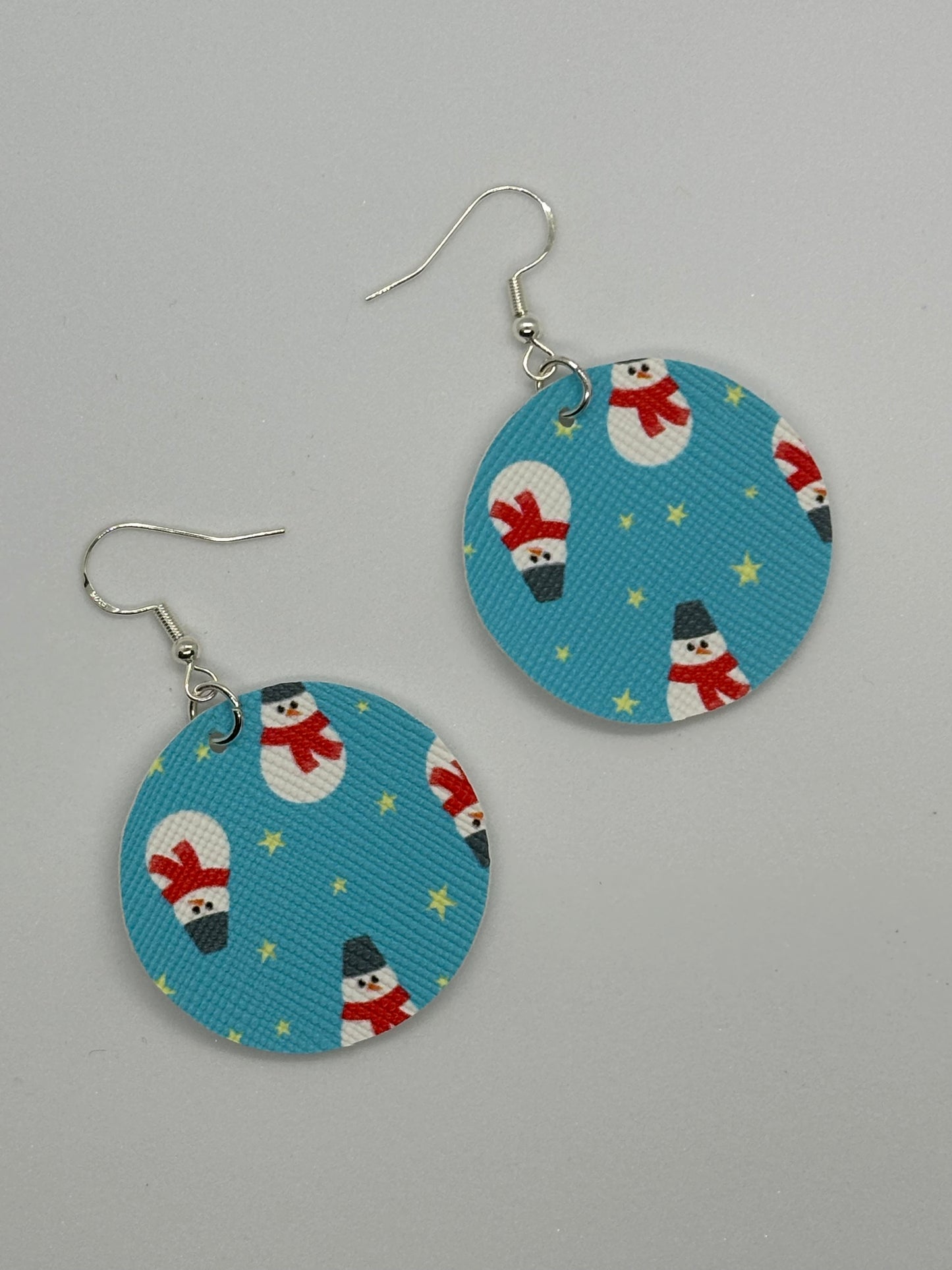 Round Christmas Snowman Earrings