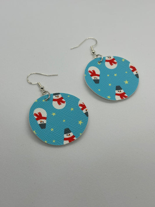 Round Christmas Snowman Earrings