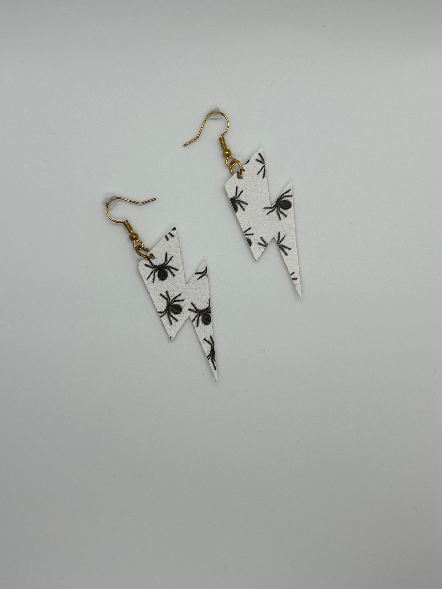 Thunder Bolt Shaped Faux Leather Spider Earrings