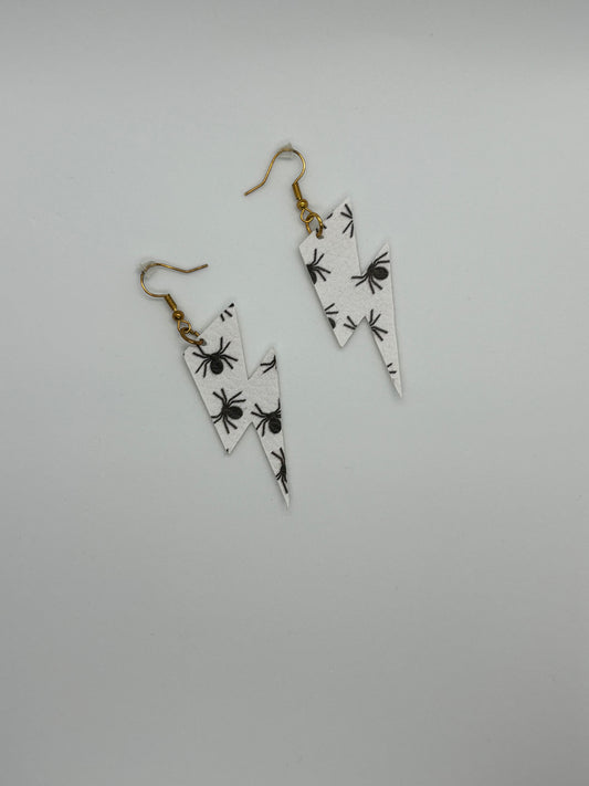 Thunder Bolt Shaped Faux Leather Spider Earrings