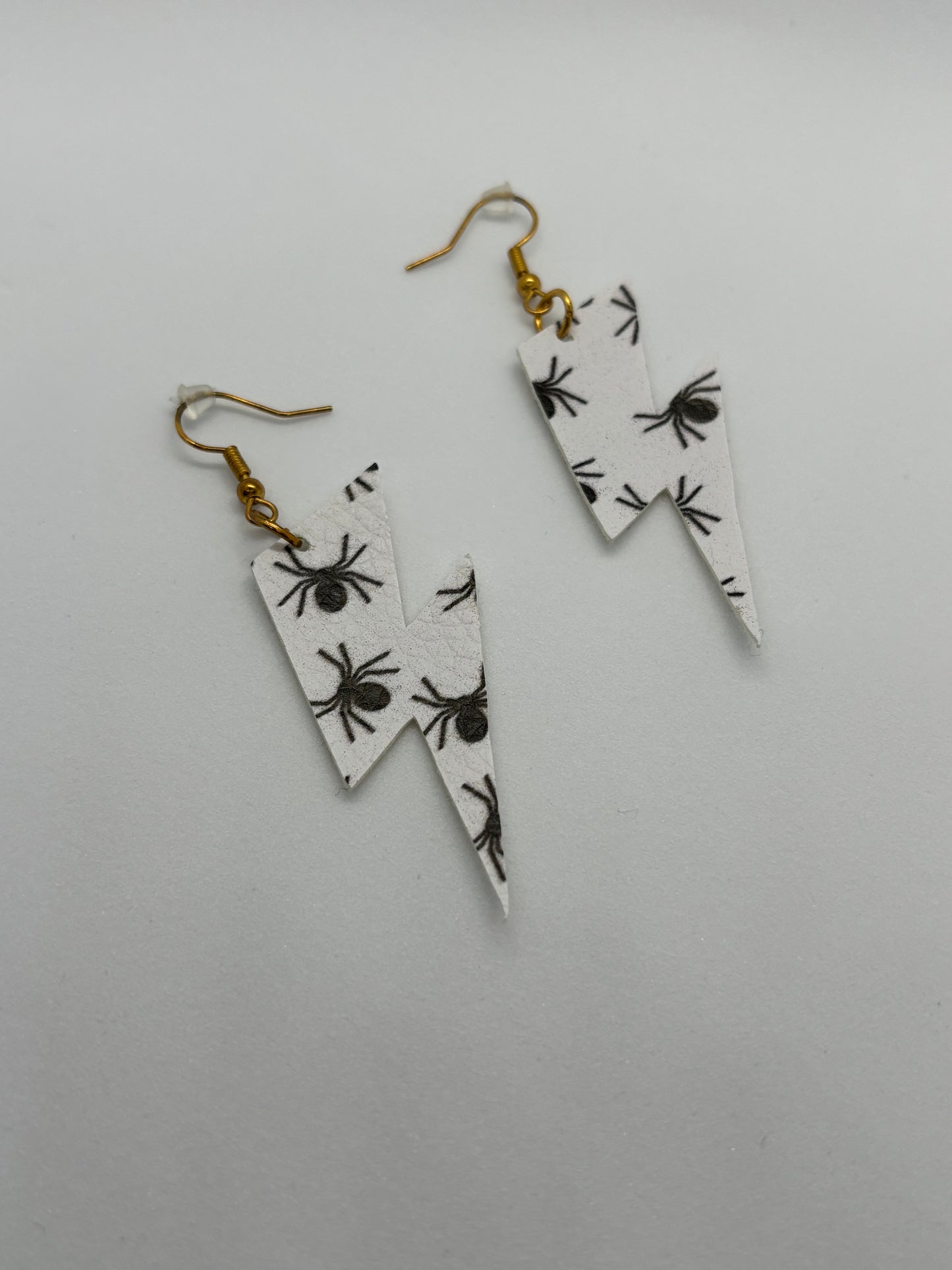 Thunder Bolt Shaped Faux Leather Spider Earrings